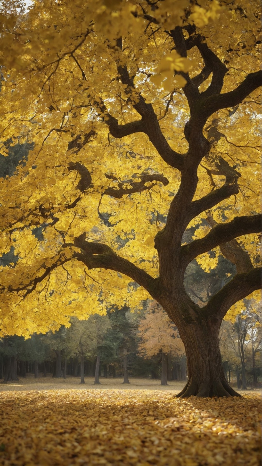 秋天的银杏树林：金黄一片绝美的风景壁纸