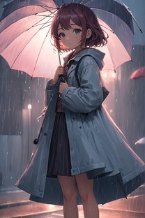 治愈系下雨天撑雨伞的女孩动漫壁纸