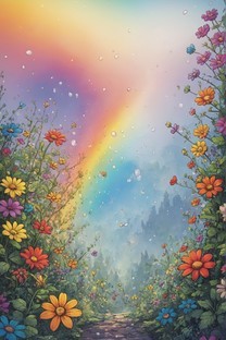 彩虹小花卡通背景风格壁纸