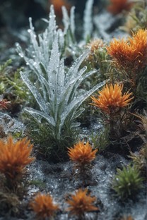  Low temperature continues to check the ice crystal world of frozen plants