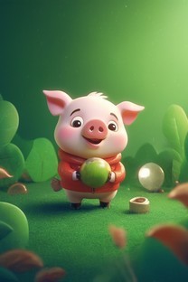 十二生肖系列之猪可爱卡通背景壁纸