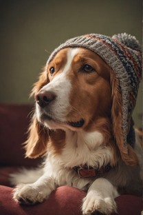  Cute pet dog with hat Wallpaper