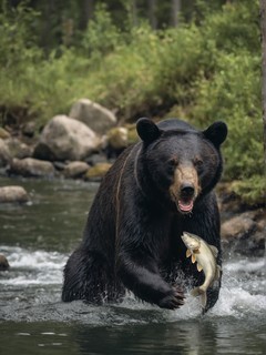 黑熊水中捕鱼图片壁纸