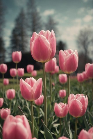 春天盛开的粉红色郁金香花壁纸3
