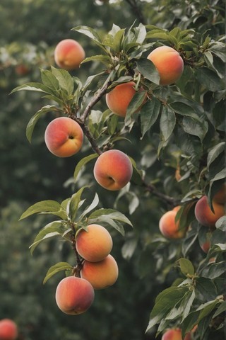 树枝上的水蜜桃水果壁纸
