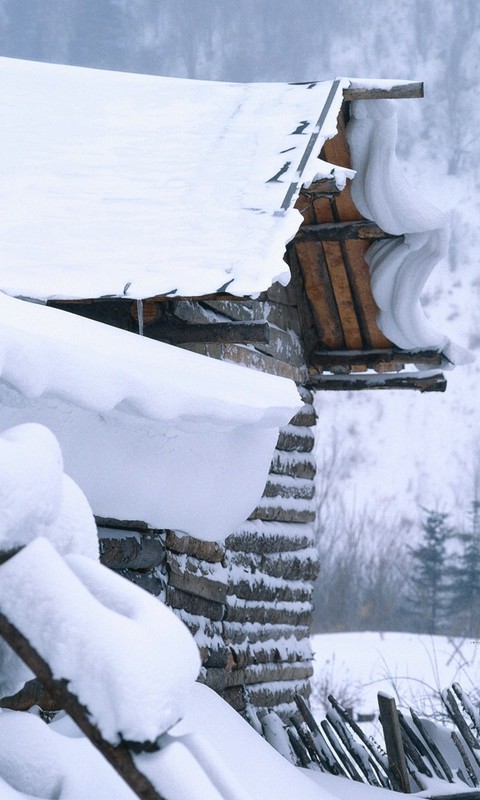 冬天白雪小村庄壁纸