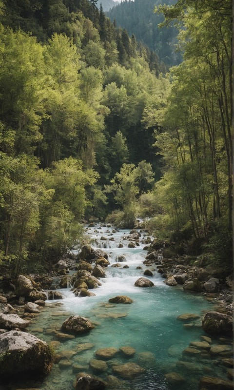 幽静的山涧溪流瀑布图片风景壁纸