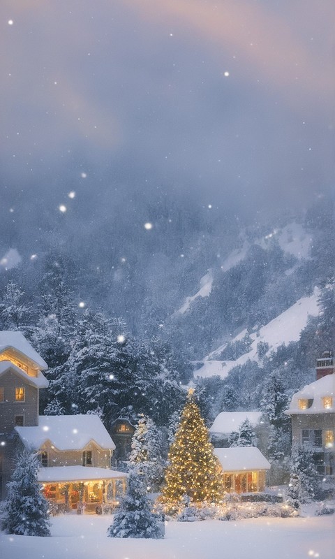 灯光闪烁的圣诞树唯美风景图片壁纸
