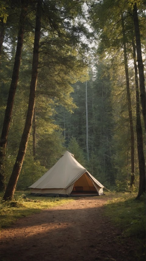 森林空地上的旅游帐篷
