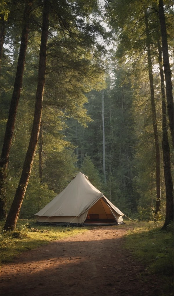 森林空地上的旅游帐篷