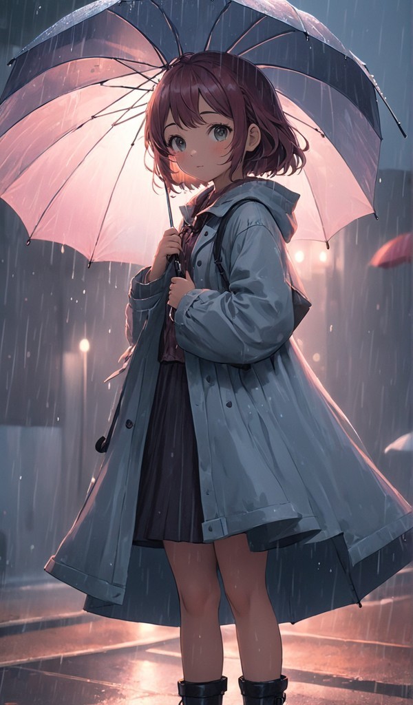 治愈系下雨天撑雨伞的女孩动漫壁纸