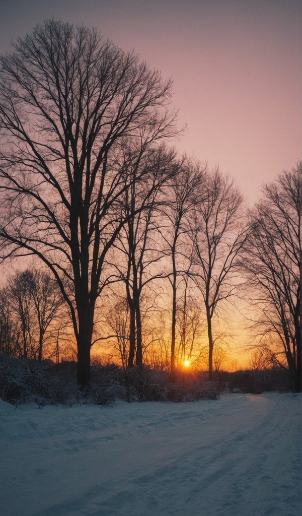 冬季日落深林自然风景壁纸