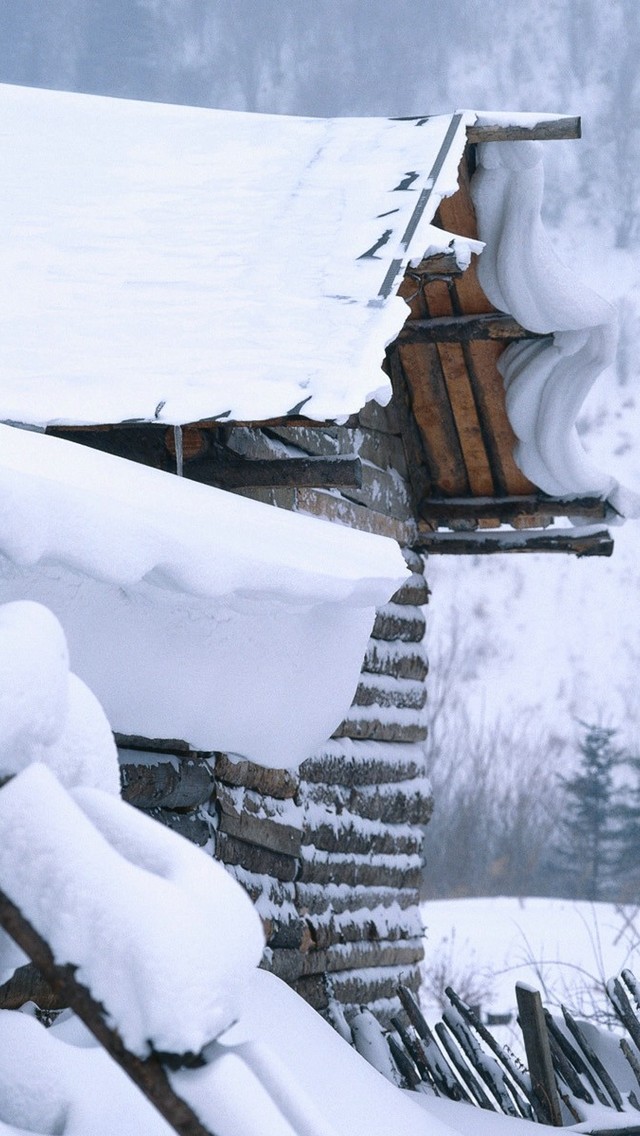 冬天白雪小村庄壁纸